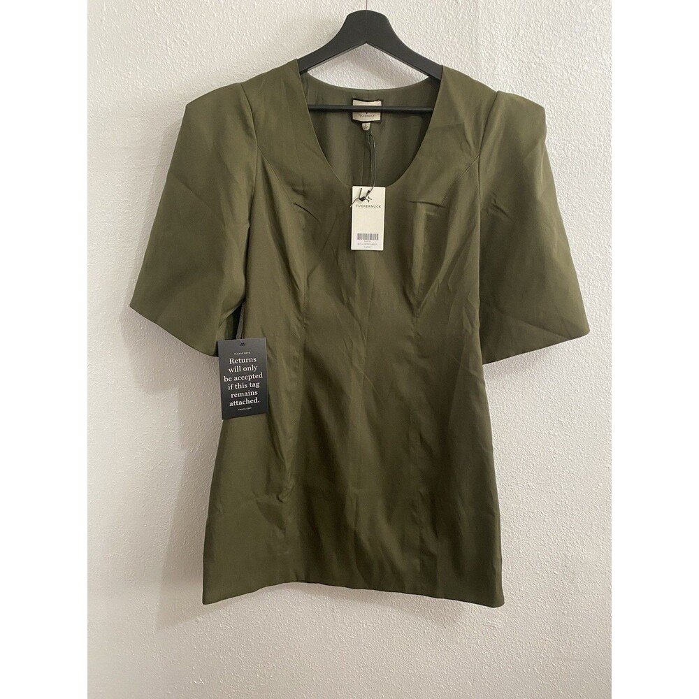 Tuckernuck NEW Olive Twill Ariella Puff Sleeve Scoop Neck Mini Dress Size L L23